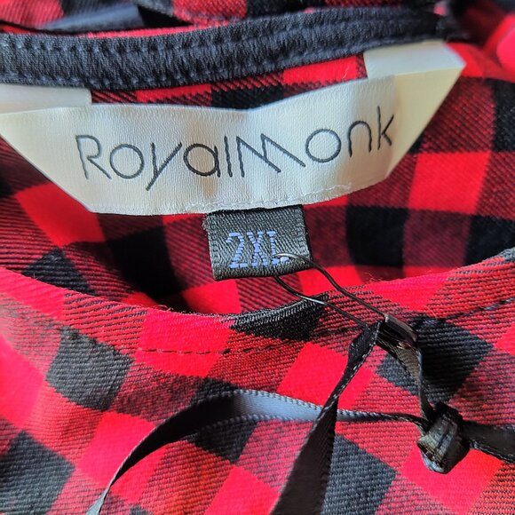 Royal Monk Rockabilly Goth Choker Neck w Spider Red Black Check Stretch Dress - Picture 8 of 11